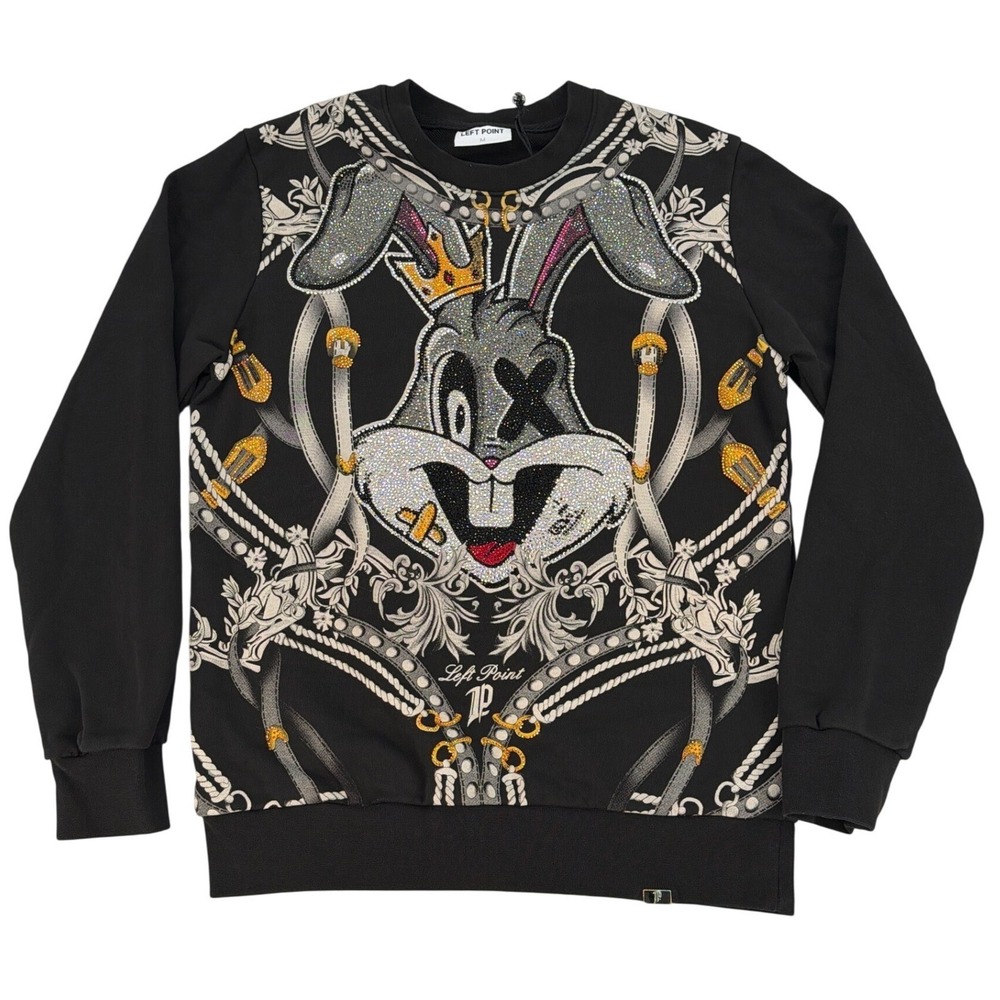 Left Point Bugs Bunny Rhinestone Sweatshirt Size M Black Streetwear‎ Y2K Retro